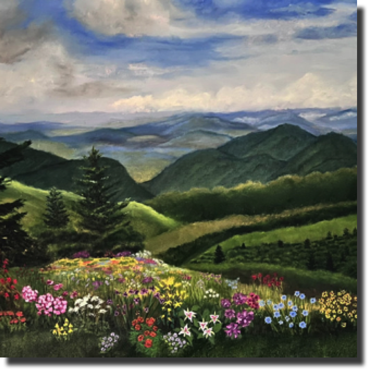 Blue Ridge Wildflowers
Oil on Gallery Wrapped Canvas 27h x 38w in, Framed
$1200